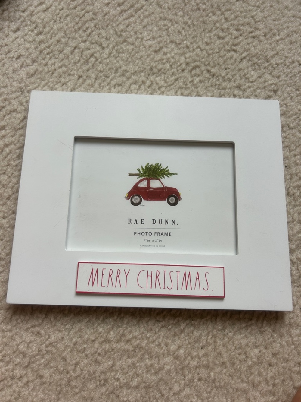 Rae Dunn White Photo Frame with Red Accent 'Merry Christmas'